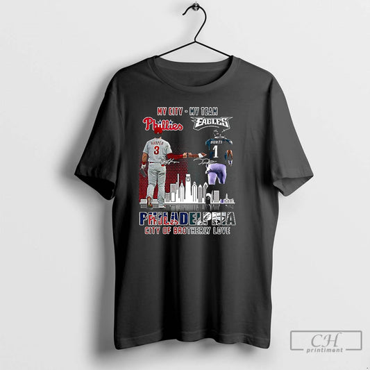 Classic Bryce Harper And Jalen Hurts Philadelphia City Of Brotherly Love Signature T Shirts - clothing by TeeHivey.com