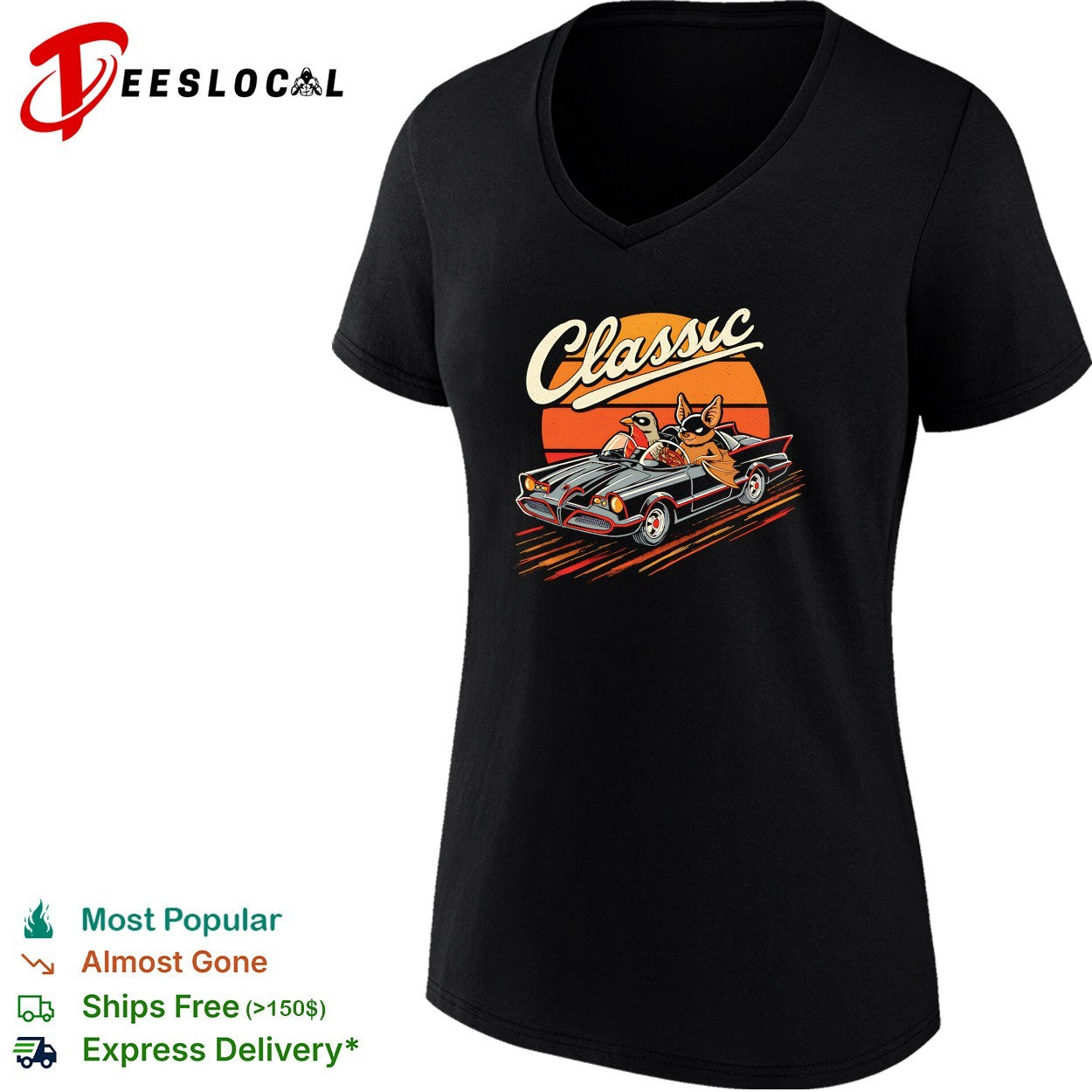 Classic Car Duo A bat and a robin in their hero mobile vintage shirt