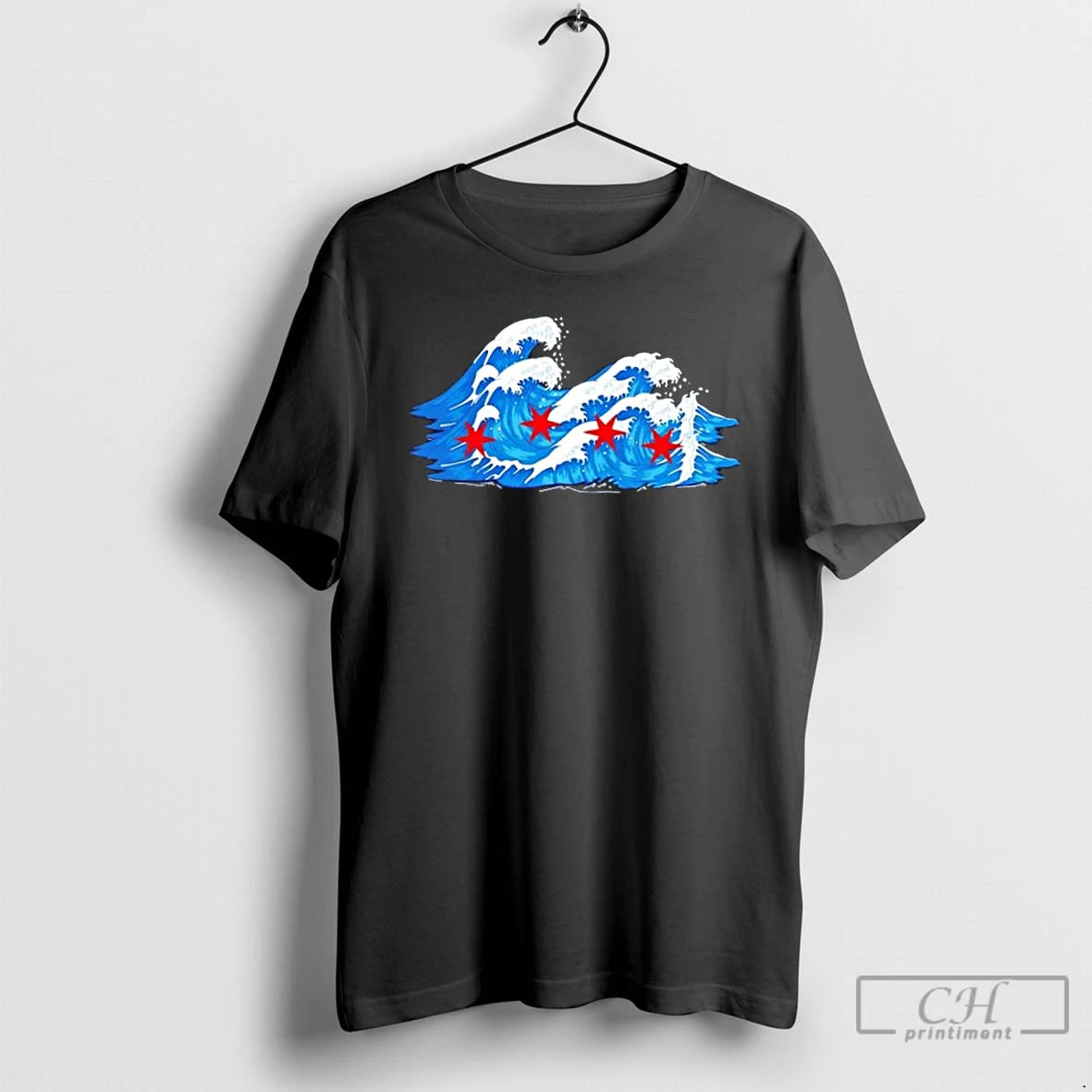 Classic Chicago Tsunami Wave State Flag T Shirts - clothing by TeeHivey.com