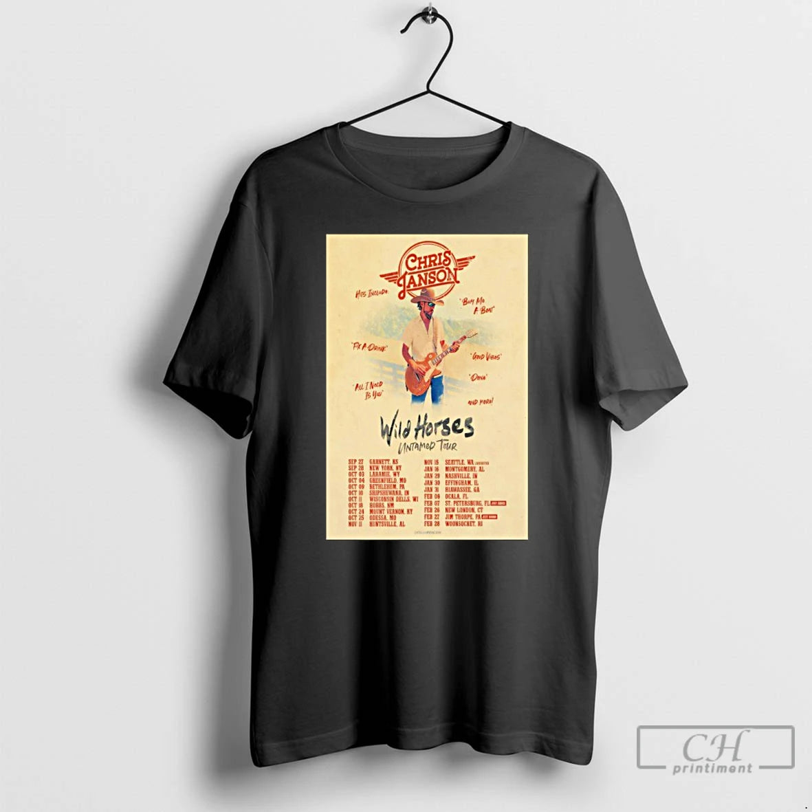 Classic Chris Janson Wild Horses Untamed Tour 2025 2026 T Shirts - clothing by TeeHivey.com