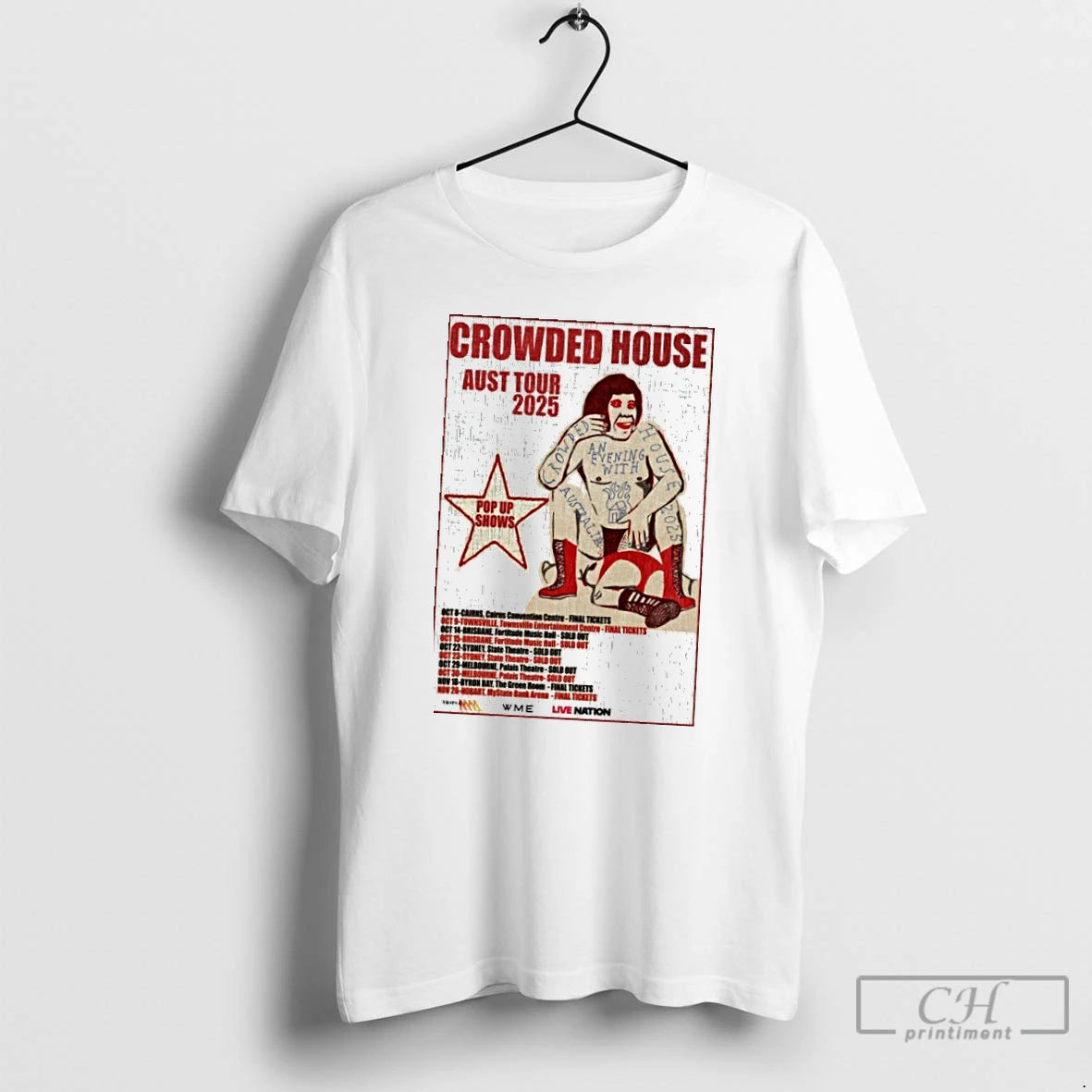 Classic Crowded House 2025 Australia Show T Shirts - clothing by TeeHivey.com