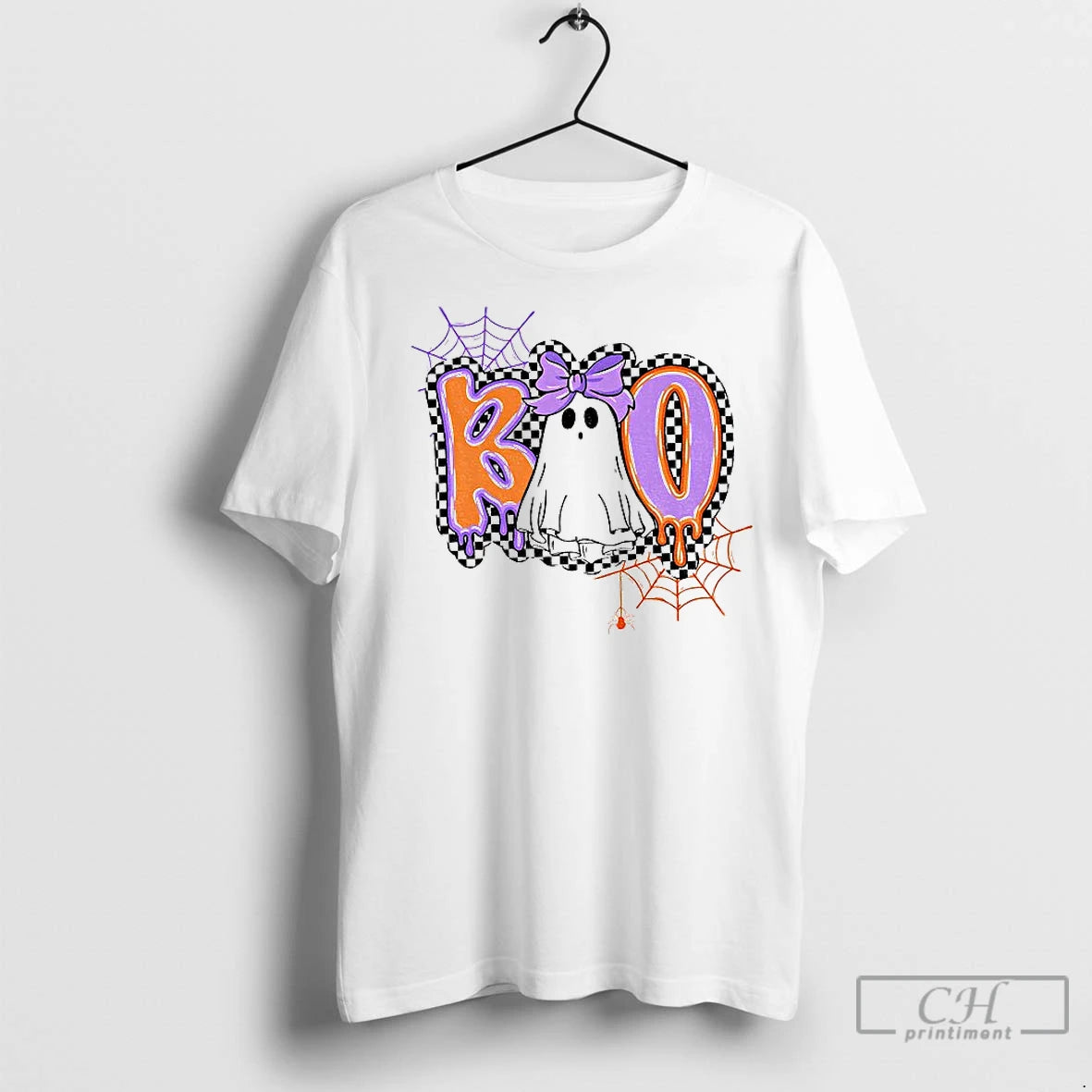 Classic Cute Ghost Boo Checkered Halloween - clothing by TeeHivey.com
