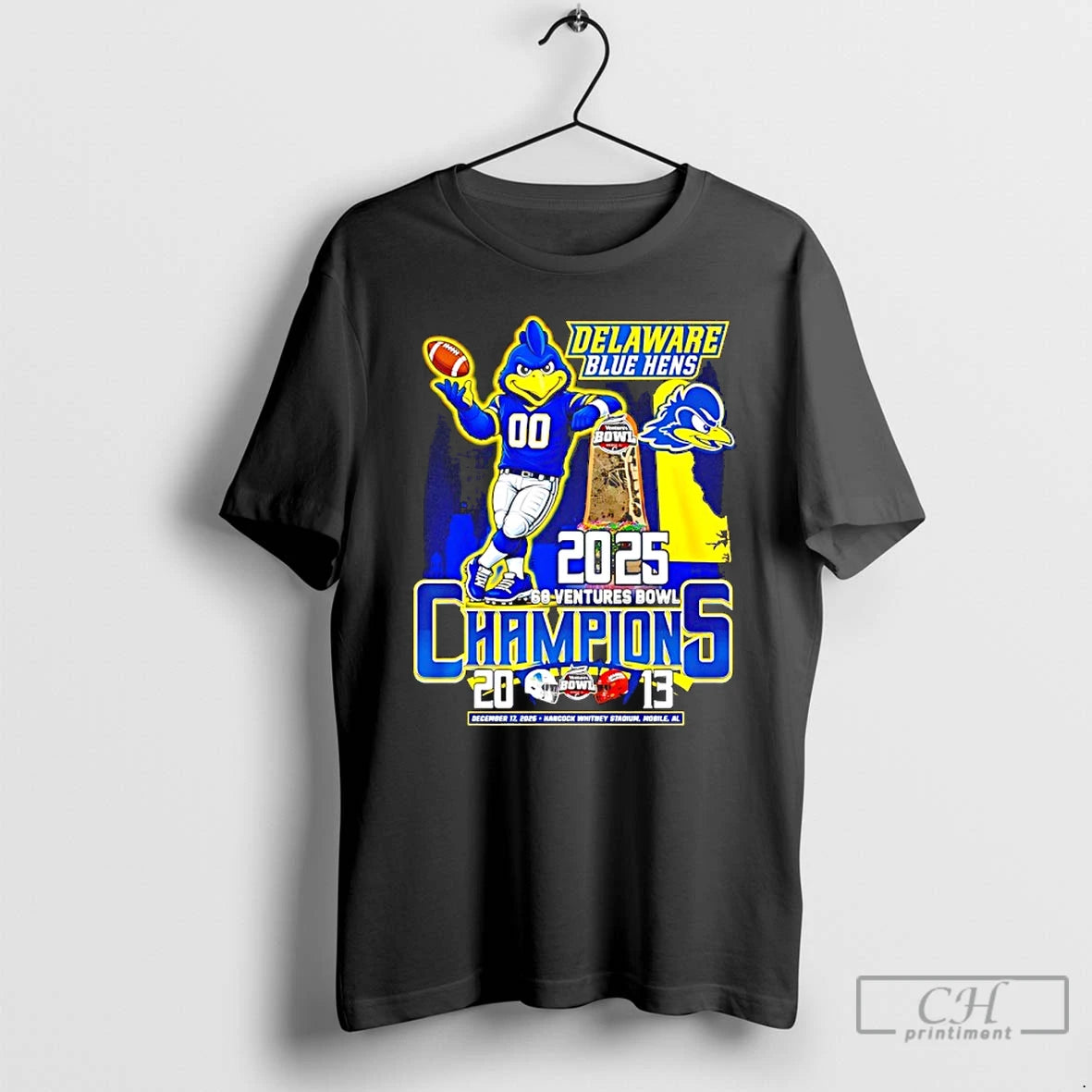 Classic Delaware Blue Hens 2025 68 Ventures Bowl Champions Mascot Score - clothing by TeeHivey.com