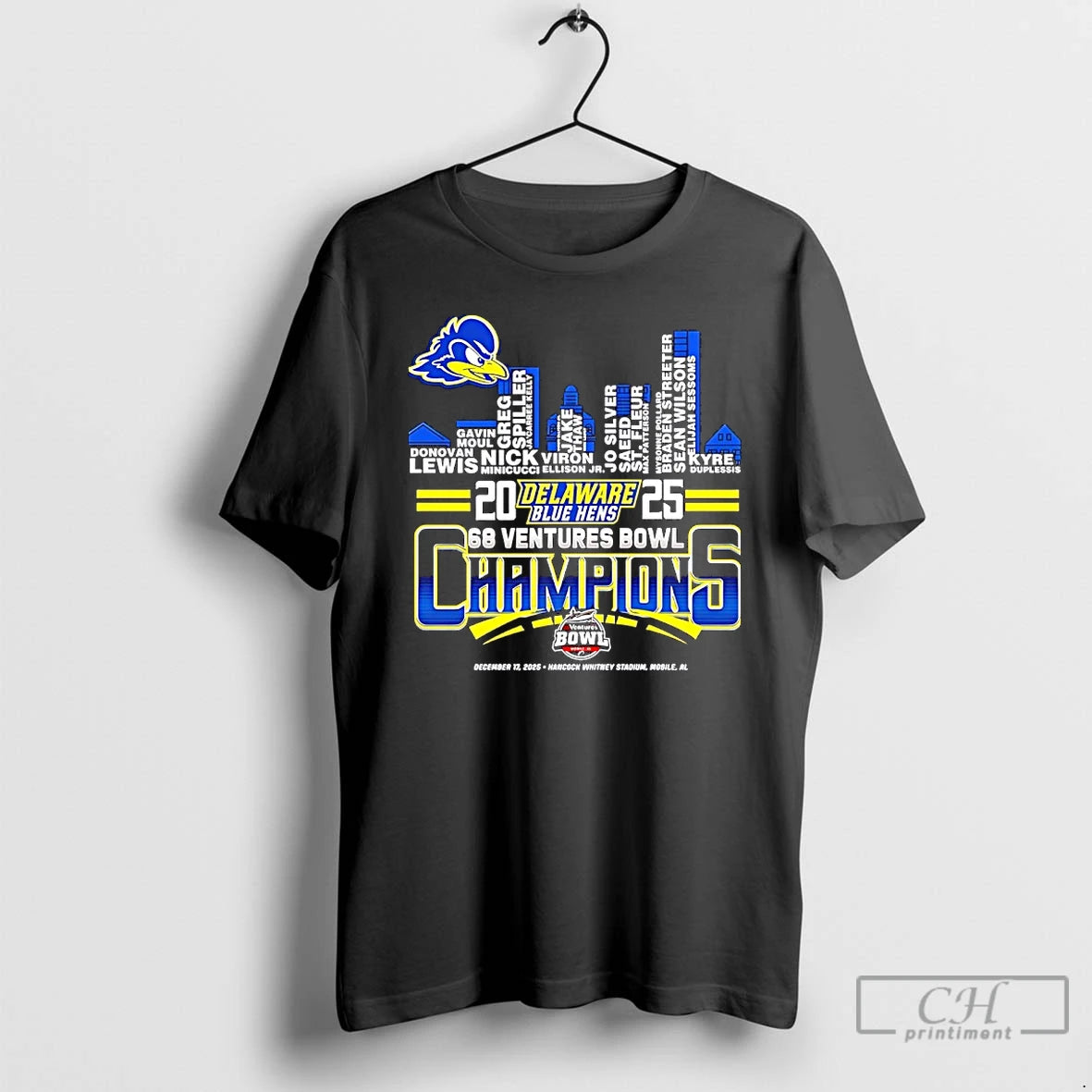 Classic Delaware Fightin Blue Hens 2025 68 Ventures Bowl Champions Players Names City Skyline - clothing by TeeHivey.com
