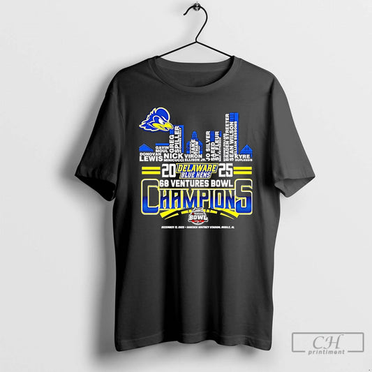 Classic Delaware Fightin Blue Hens 2025 68 Ventures Bowl Champions Players Names City Skyline - clothing by TeeHivey.com