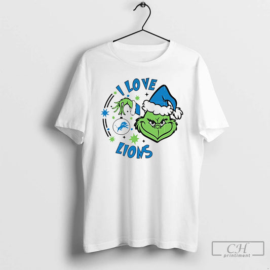 Classic Detroit Lions X Santa Grinch I Love Lions Christmas White T Shirts - clothing by TeeHivey.com