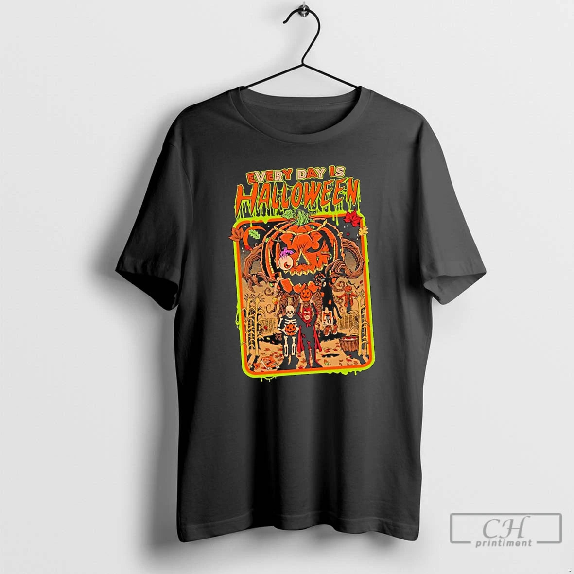 Classic Every Day Is Halloween Pumpkin Monster Skeleton T Shirts - clothing by TeeHivey.com