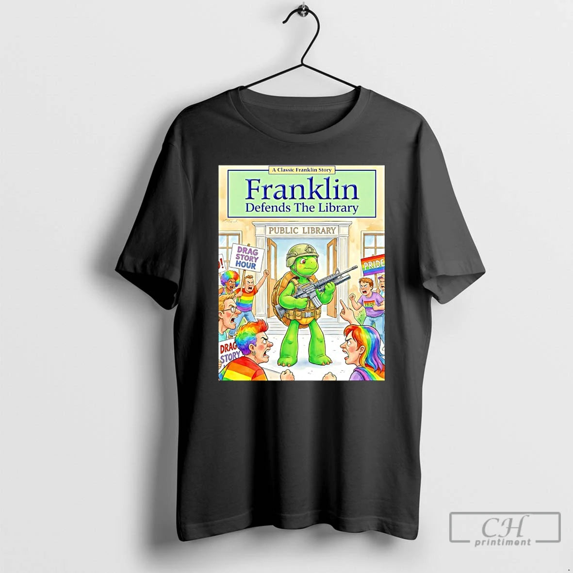 Classic Franklin Defends The Library - clothing by TeeHivey.com