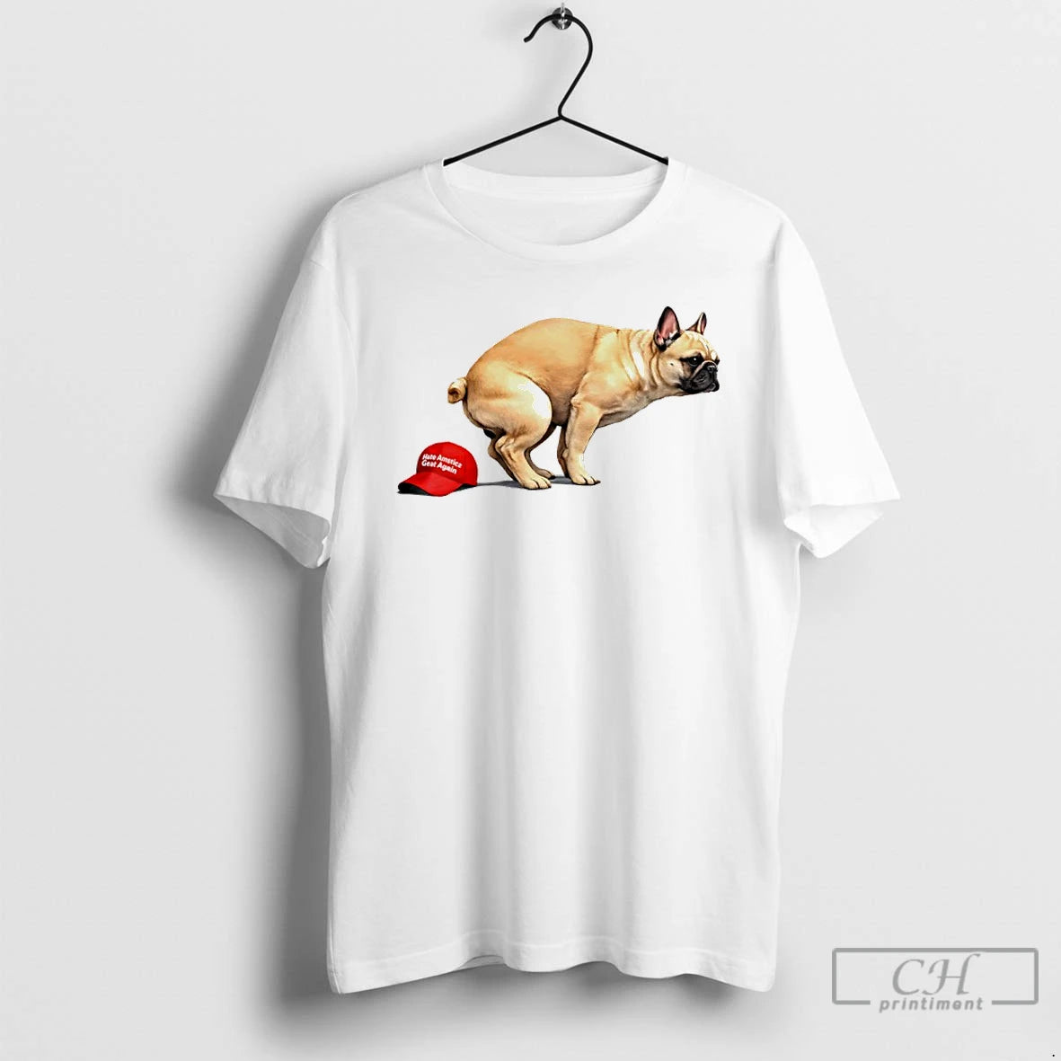 Classic French Bulldog Pooping On Maga Hat Anti Trump Liberal Political