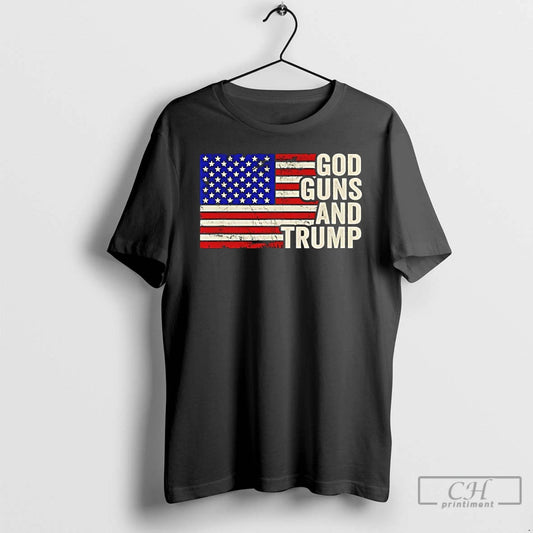 Classic God Guns And Trump Republican Usa Flag Retro
