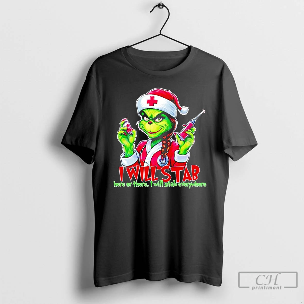 Classic Grinch Christmas I Will Stab Here Or There I Will Stab Everywhere T Shirts - clothing by TeeHivey.com