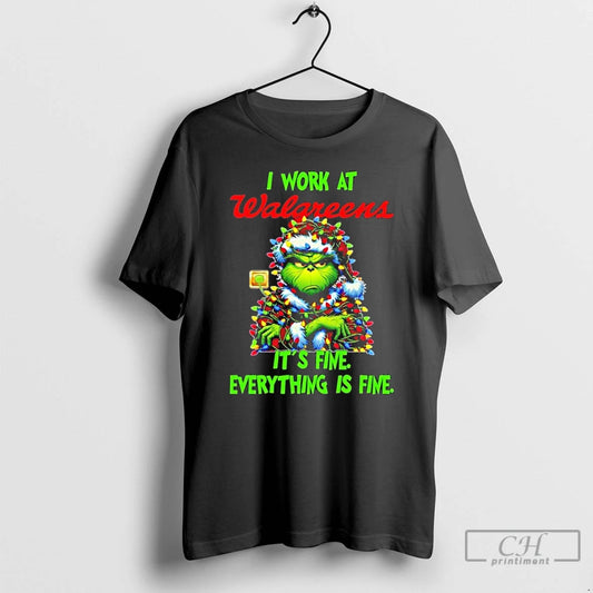 Classic Grinch Santa I Work At Walgreens Its Fine Everything Is Fine Christmas Lights - clothing by TeeHivey.com