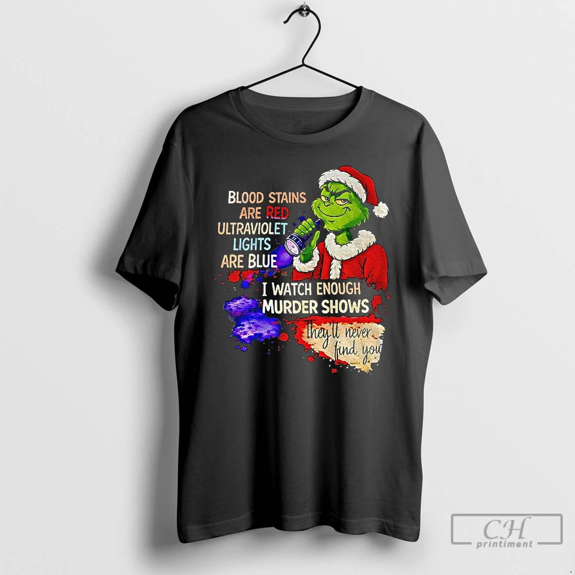 Classic Grinch Santa Blood Stains Are Red Ultraviolet Lights Are Blue I Watch Enough Murder - clothing by TeeHivey.com