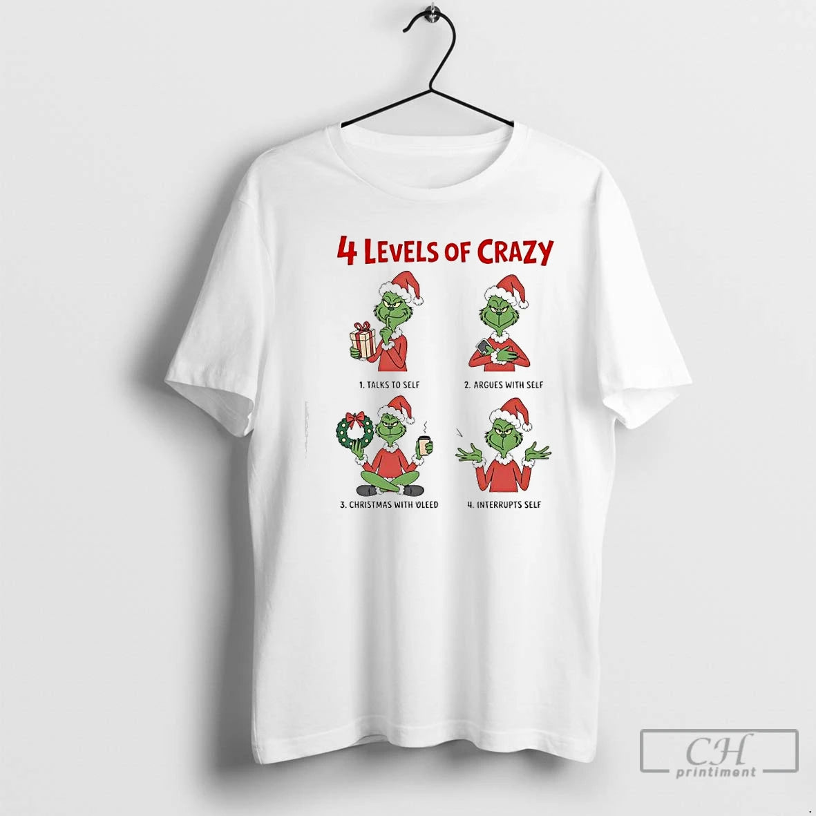 Classic Grinch Xmas Four Escalating Levels Of Crazy - clothing by TeeHivey.com