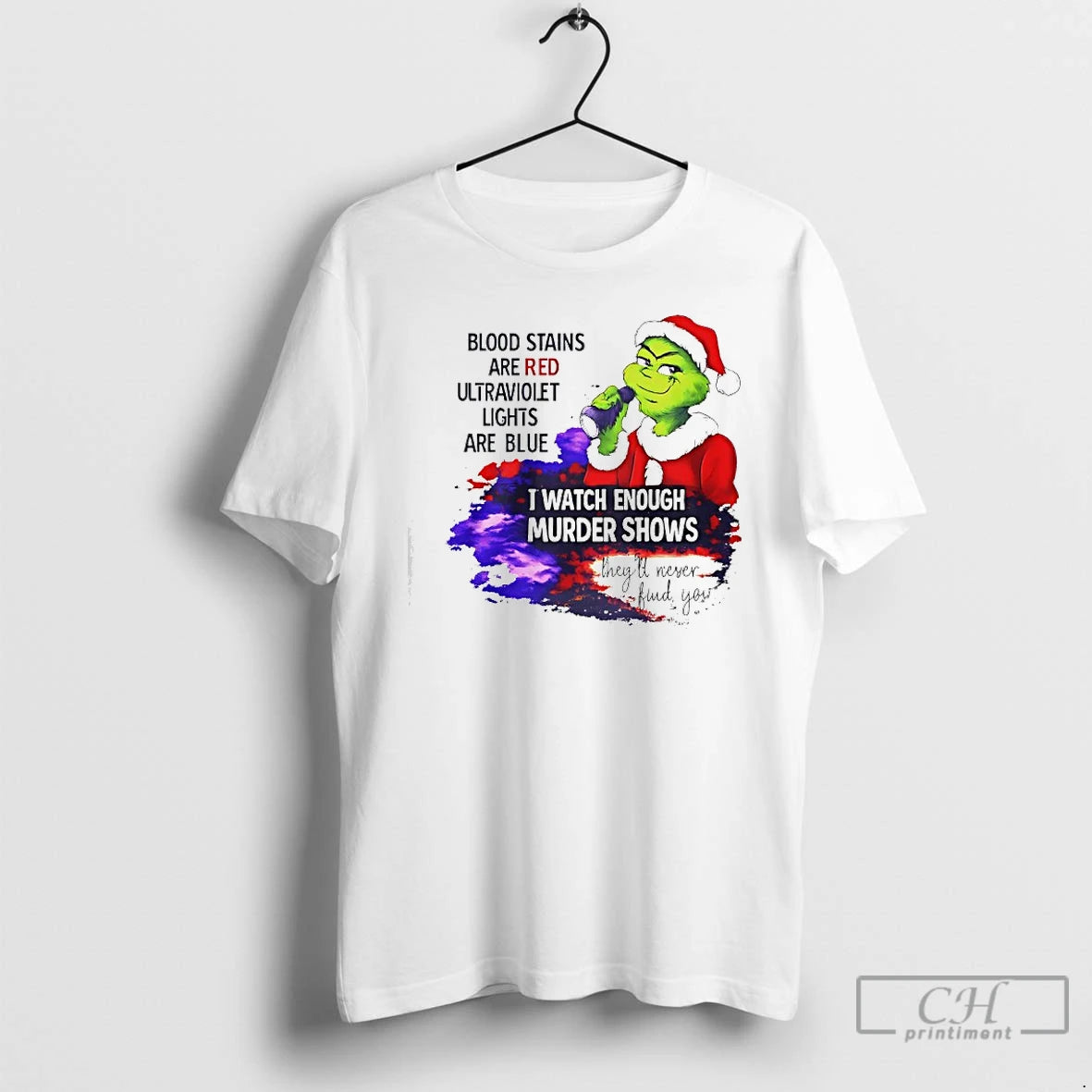 Classic Grinch Blood Stains Are Red Ultraviolet Light Are Blue I Watch Enough Murder Shows - clothing by TeeHivey.com