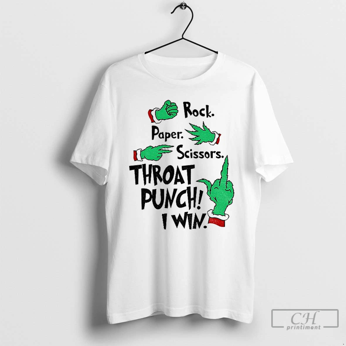 Classic Grinch Hands Rock Paper Scissors Throat Punch I Win Christmas T Shirts - clothing by TeeHivey.com
