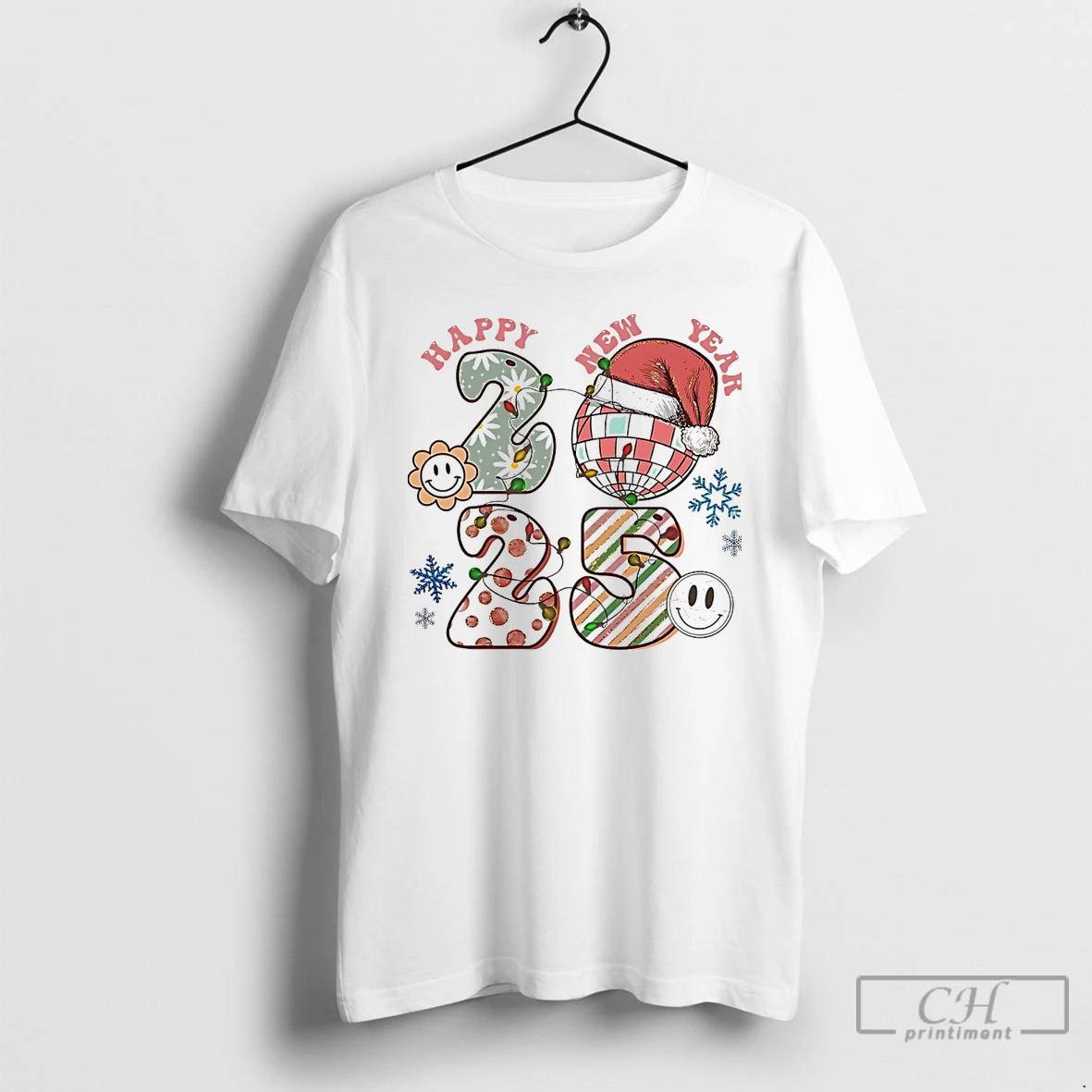 Classic Happy New Year 2025 Disco Ball Retro Christmas White T Shirts - clothing by TeeHivey.com