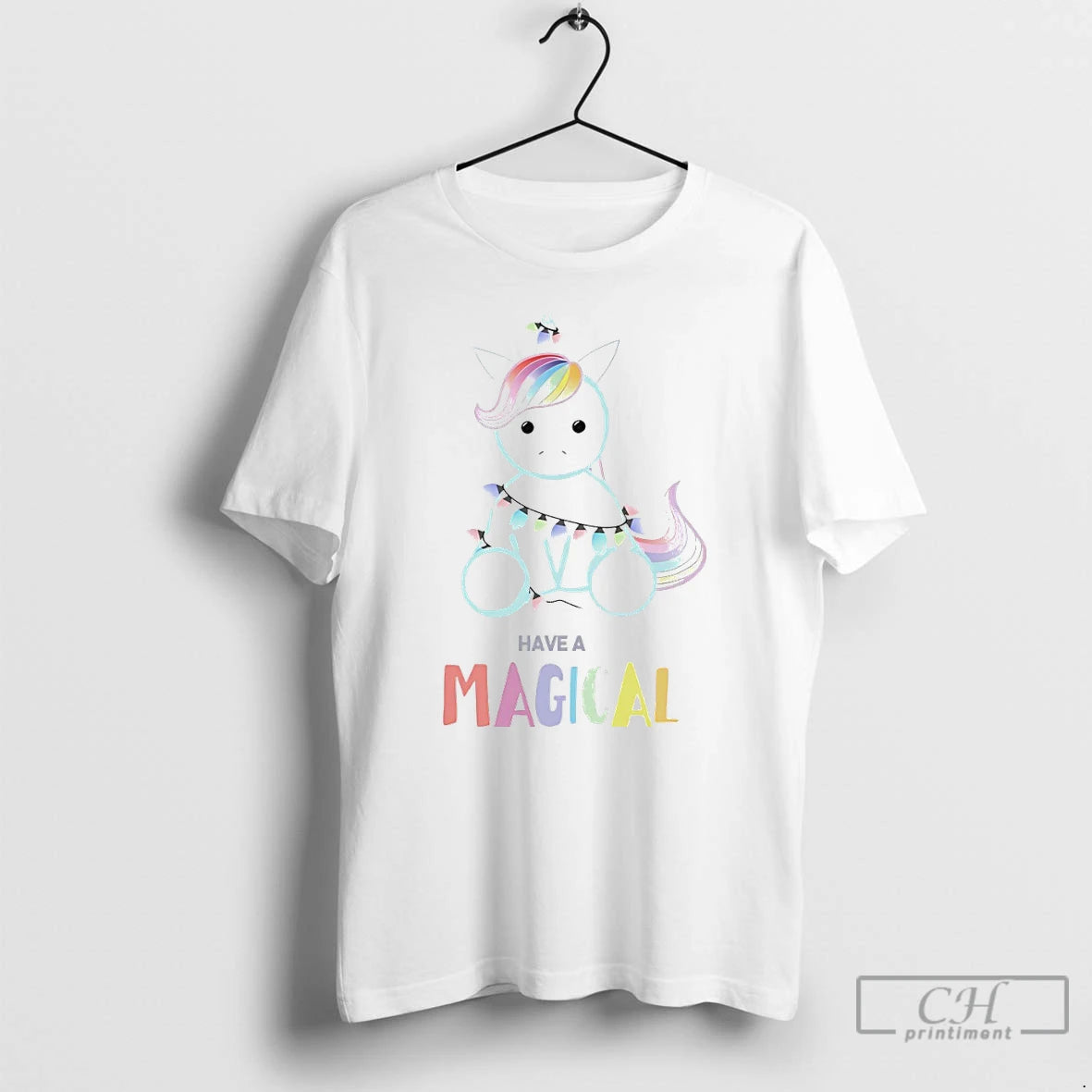 Classic Have A Magical Christmas Unicorn Light String White T Shirts - clothing by TeeHivey.com