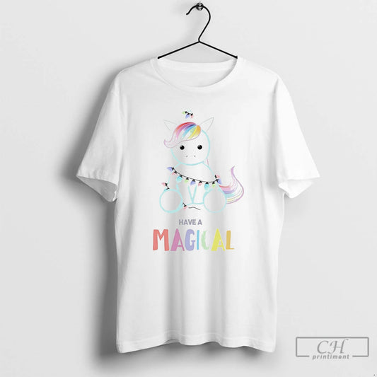Classic Have A Magical Christmas Unicorn Light String White T Shirts - clothing by TeeHivey.com