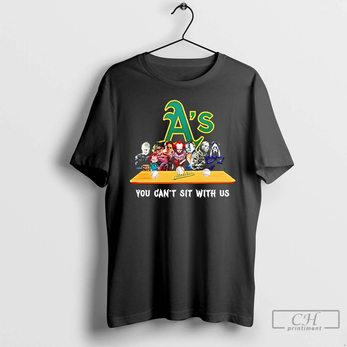 Classic Horror Movie Characters You Cant Sit With Us Oakland Athletics Halloween T Shirts - clothing by TeeHivey.com