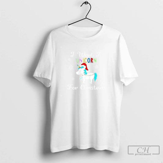 Classic I Want A Unicorn For Christmas Holiday T Shirts - clothing by TeeHivey.com