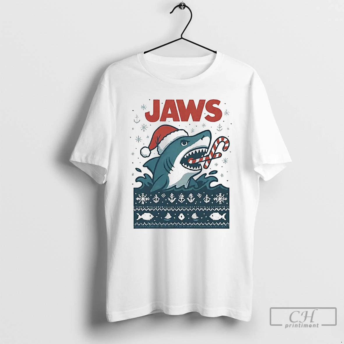 Classic Jaws Eating Candy Cane Christmas T Shirts - clothing by TeeHivey.com