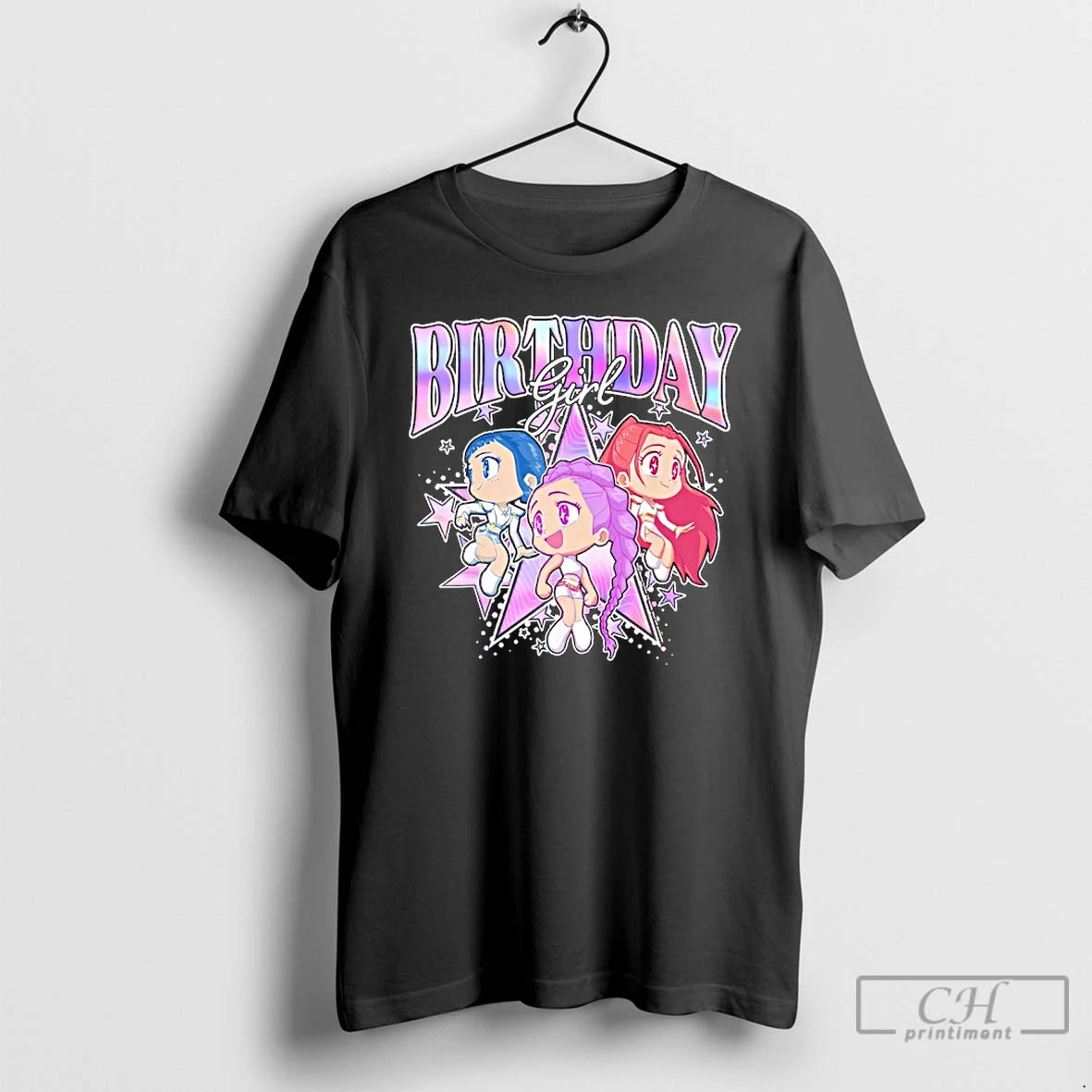 Classic Kpop Demon Hunters Birthday Girl Adorable Chibi Group Shot - clothing by TeeHivey.com