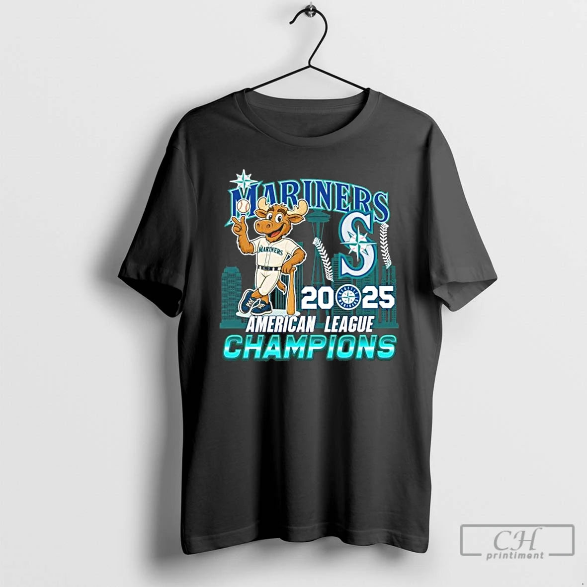 Classic Mariner Moose Seattle Mariners 2025 American League Champions T Shirts - clothing by TeeHivey.com