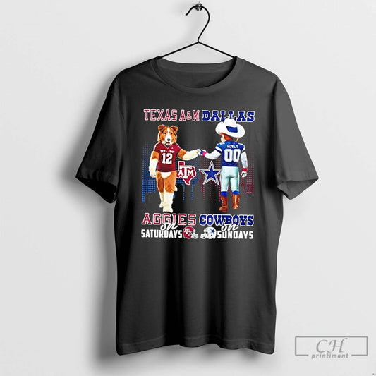 Classic Mascots Texas Am Aggies On Saturdays X Dallas Cowboys On Sundays Skyline T Shirts - clothing by TeeHivey.com