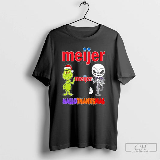 Classic Meijer Santa Grinch X Jack Friends Fist Bump Hallothanksmas T Shirts - clothing by TeeHivey.com