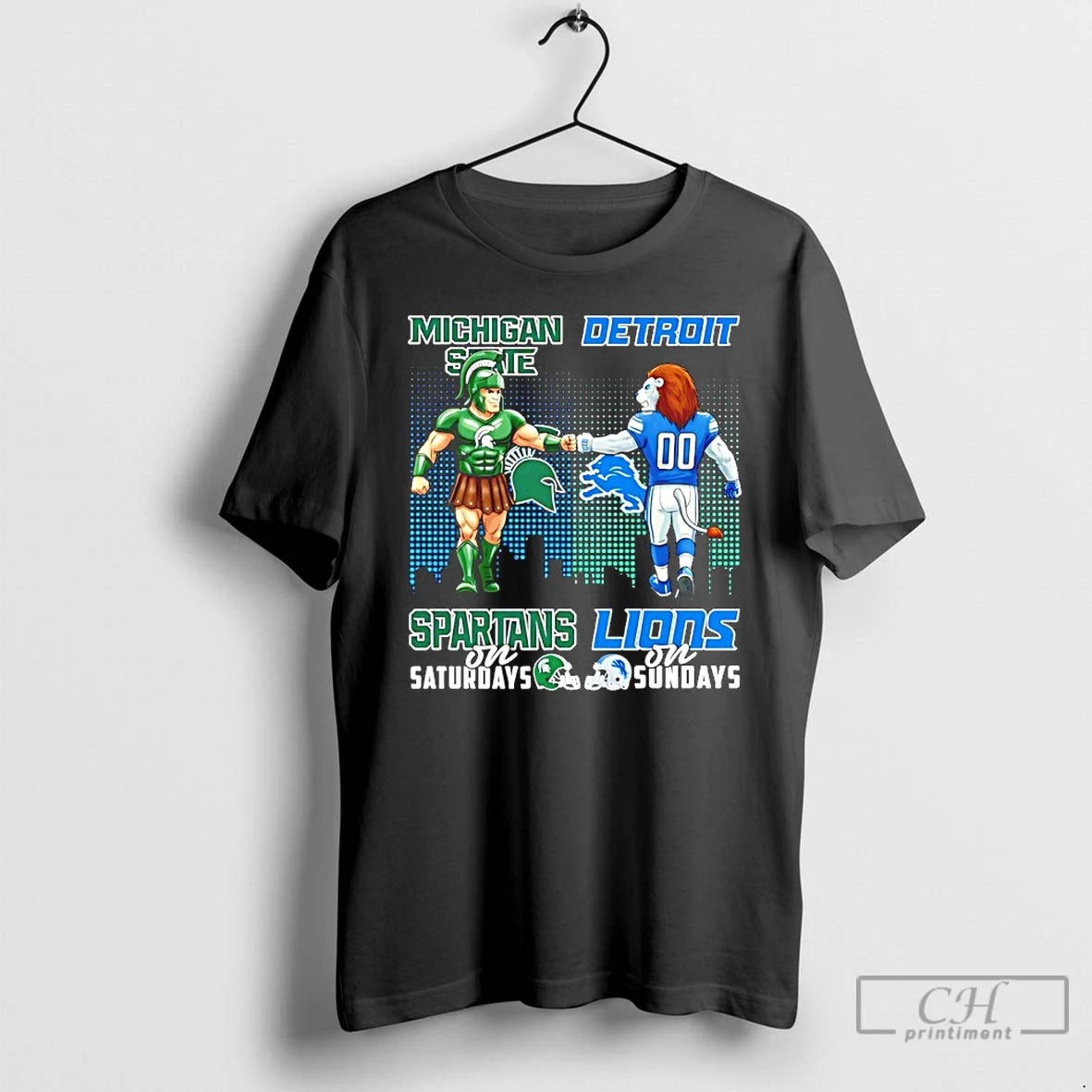 Classic Michigan State Spartans On Saturdays Vs Detroit Lions On Sundays Mascot Skyline T Shirts - clothing by TeeHivey.com