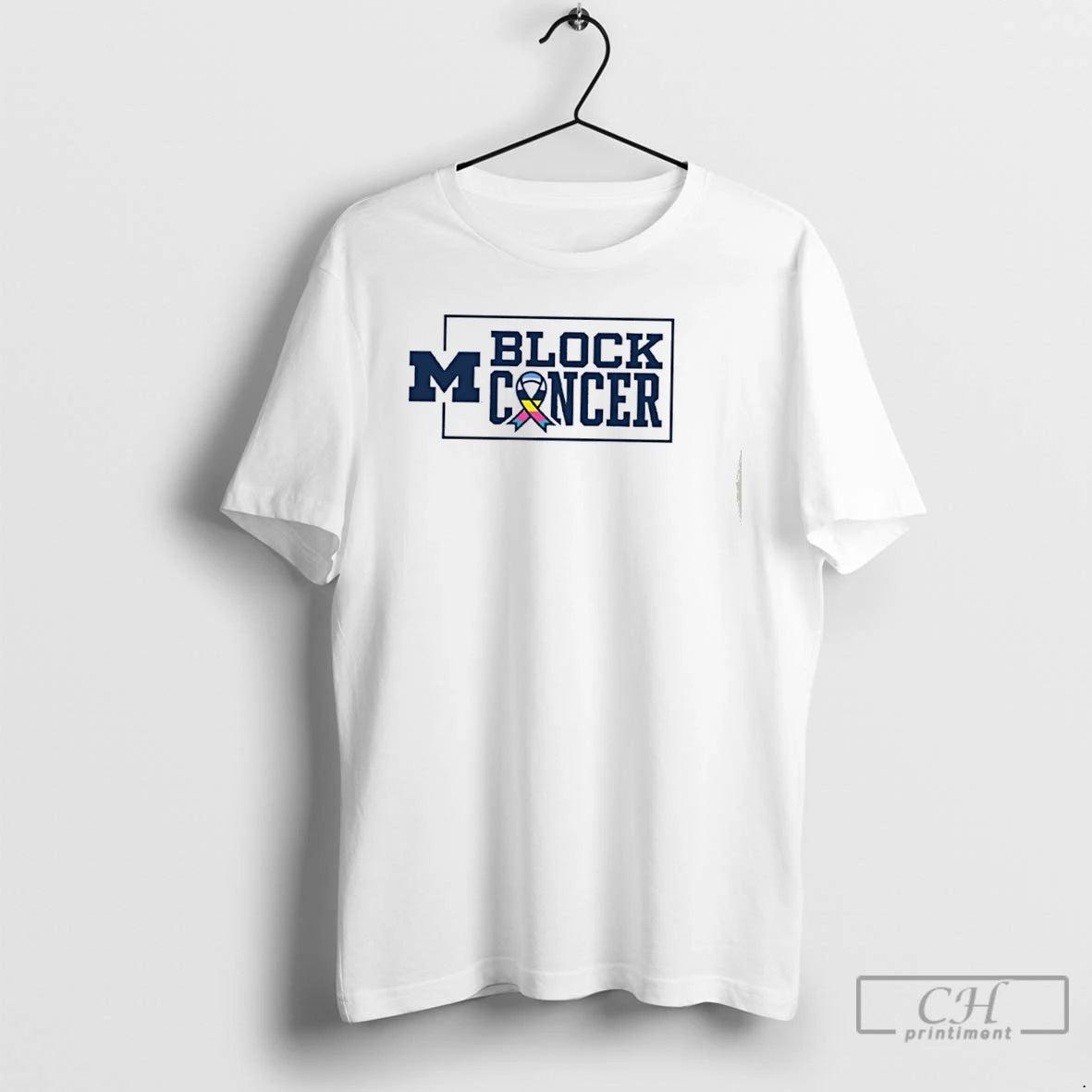 Classic Michigan Wolverines Block Cancer Ribbon T Shirts - clothing by TeeHivey.com