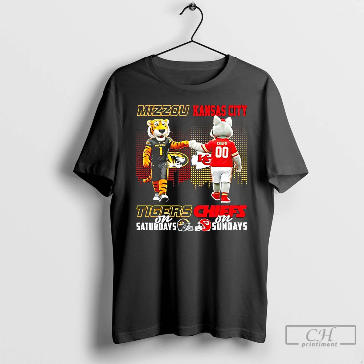 Classic Missouri Tigers On Saturdays Vs Kansas City Chiefs On Sundays Mascot Skyline T Shirts - clothing by TeeHivey.com