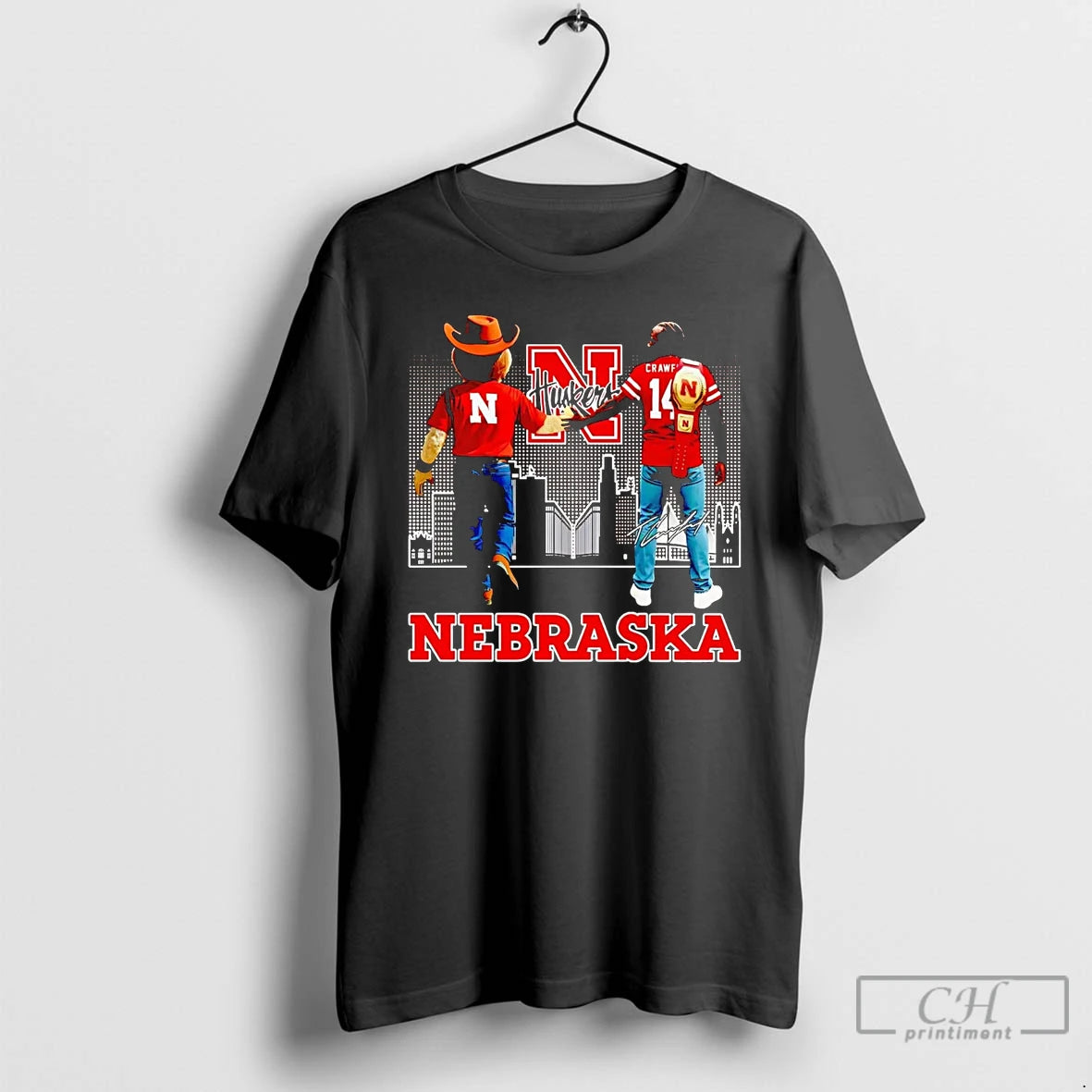 Classic Nebraska Cornhuskers Crawford And Mascot Skyline Signature T Shirts - clothing by TeeHivey.com