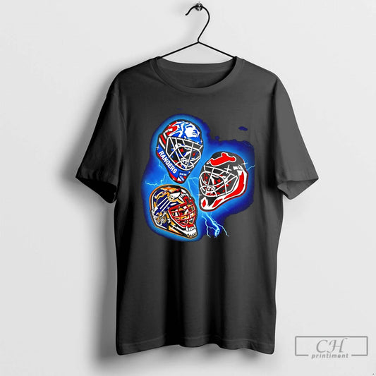 Classic New York Rangers New Jersey Devils And Boston Bruins Nhl 94 Goalie Mask Art - clothing by TeeHivey.com