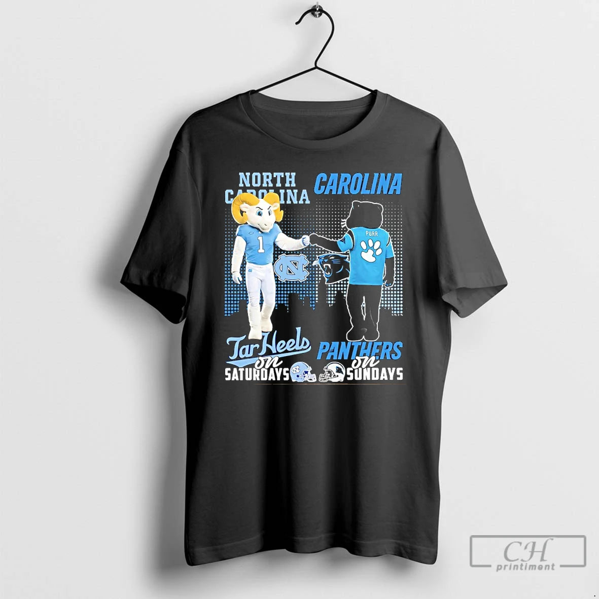 Classic North Carolina Tar Heels On Saturday And Carolina Panthers On Sundays Skyline Mascot - clothing by TeeHivey.com