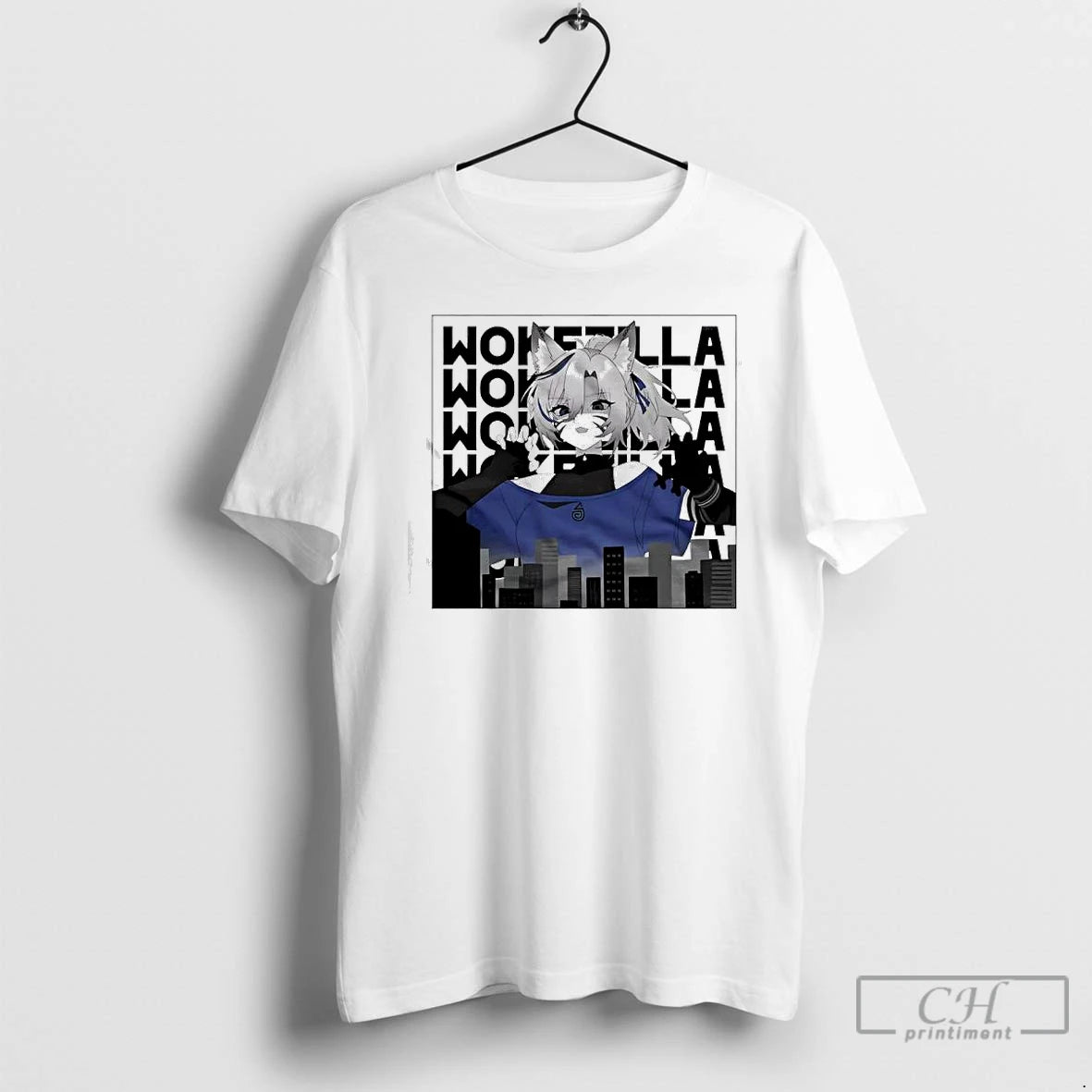 Classic Nyaras Vtuber Towering Over A City Skyline Wokezilla - clothing by TeeHivey.com