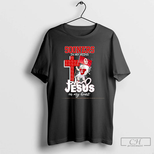Classic Oklahoma Sooners Football In My Veins Jesus In My Heart Mascot Flag T Shirts - clothing by TeeHivey.com
