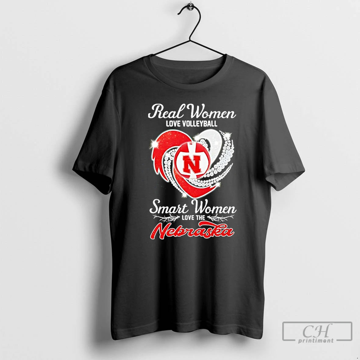 Classic Real Women Love Volleyball Smart Women Love The Nebraska Diamond Heart T Shirts Sweater - clothing by TeeHivey.com