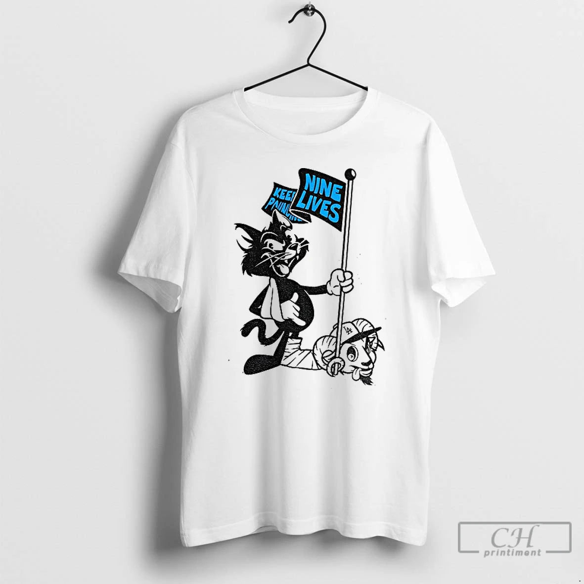 Classic Roaring Riot Carolina Panthers Nine Lives Keep Pounding Beat Los Angeles Dodgers Goat - clothing by TeeHivey.com