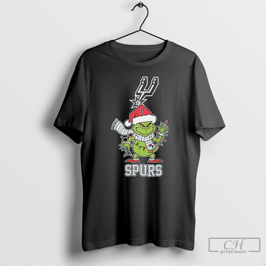 Classic San Antonio Spurs X Grinch Santa Lights Christmas 2025 Long Sleve T Shirts - clothing by TeeHivey.com