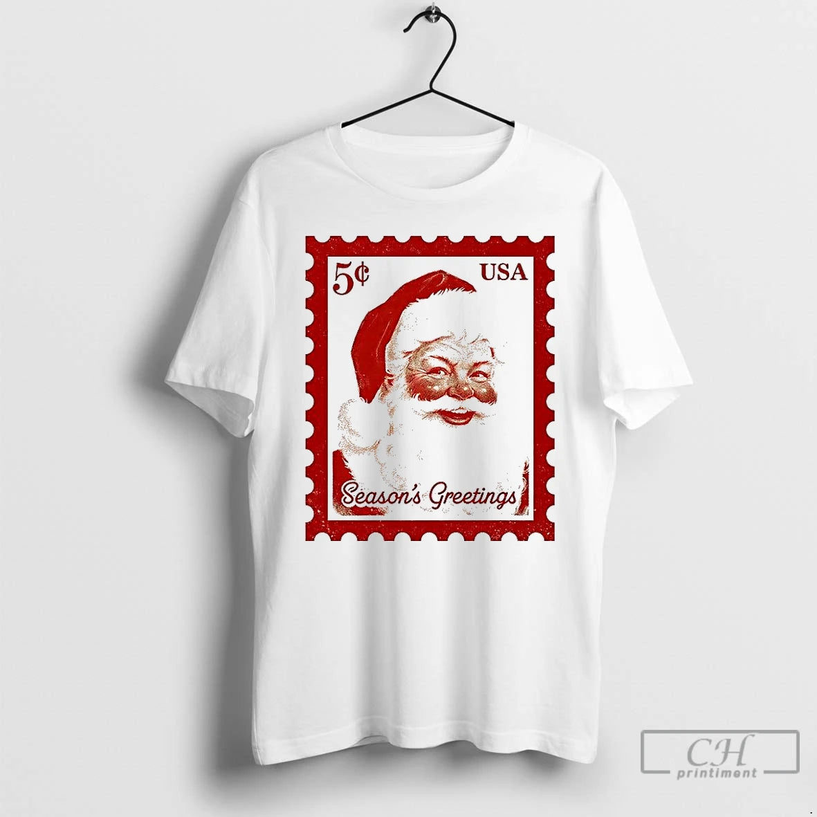 Classic Santa Stamp Seasons Greetings Usa Chirstmas T Shirts - clothing by TeeHivey.com