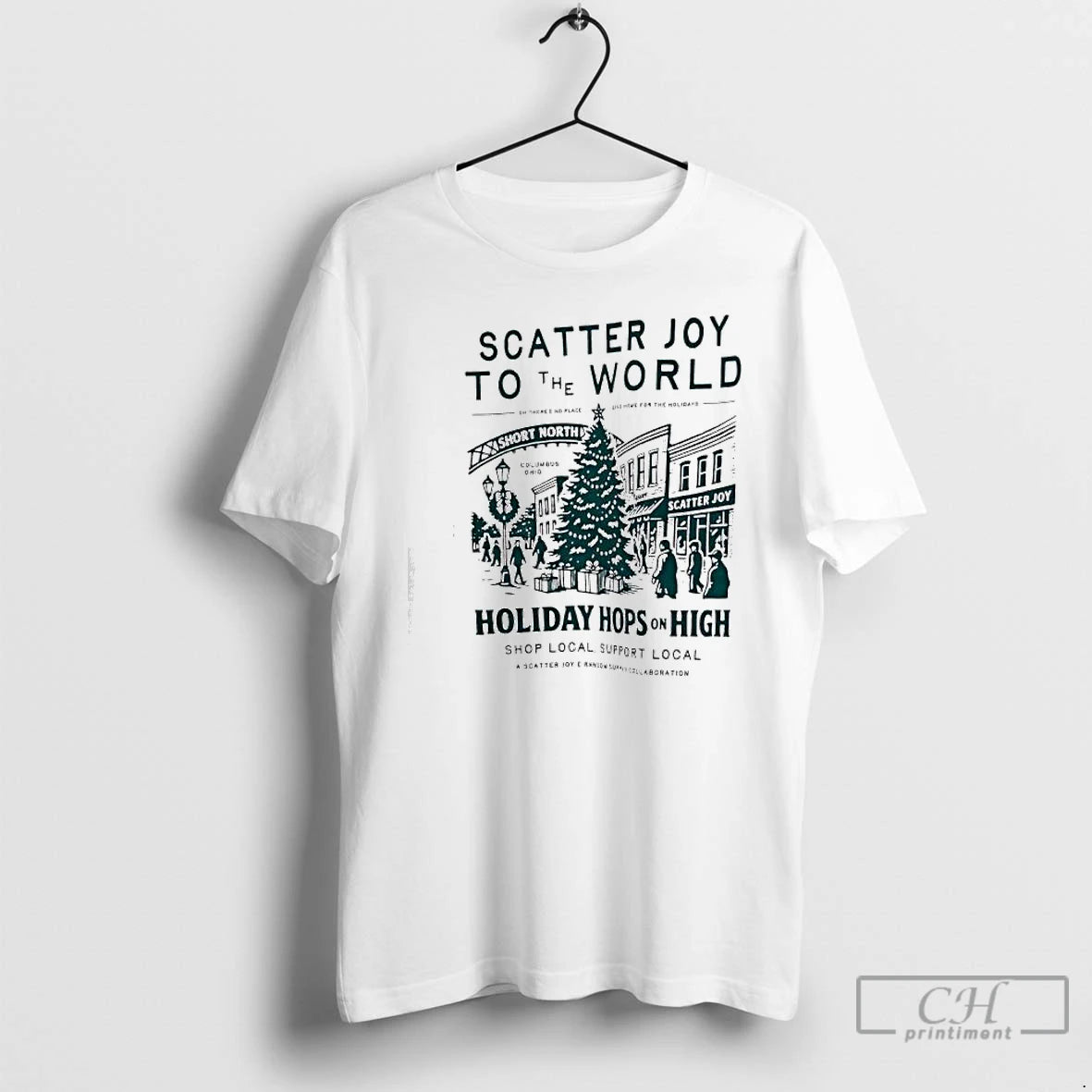 Classic Scatter Joy To The World Holiday Hops On High Short North Columbus Ohio - clothing by TeeHivey.com