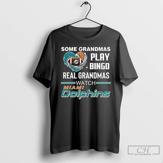Classic Some Grandmas Play Bingo Real Grandmas Watch Miami Dolphins Diamond Heart 2025 Long Sleve - clothing by TeeHivey.com