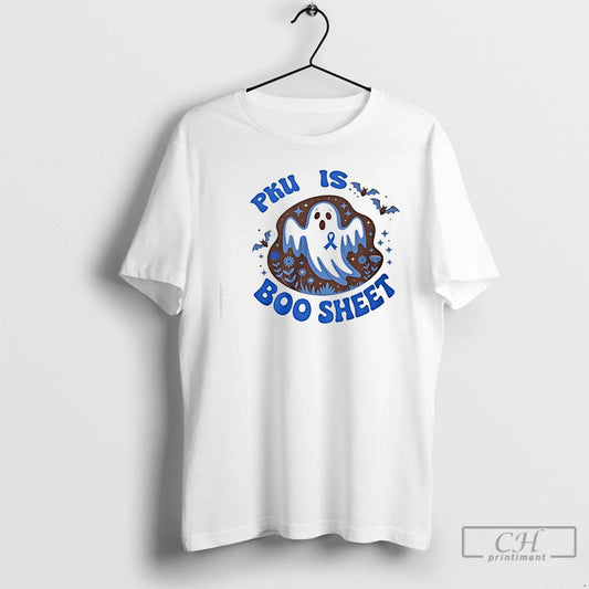 Classic Spooky Ghost And Bat Pku Is Boo Sheet Blue Ribbon Halloween T Shirts Sweater