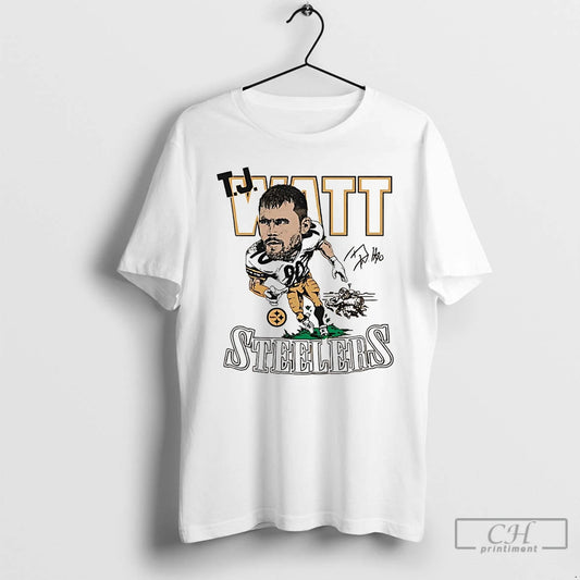 Classic T J Watt Big Head Caricature Steelers Signature T Shirts - clothing by TeeHivey.com