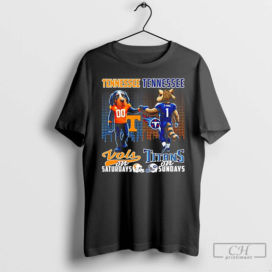 Classic Tennessee Volunteers On Saturdays Vs Tennessee Titans On Sundays Mascot City Skyline T Shirts
