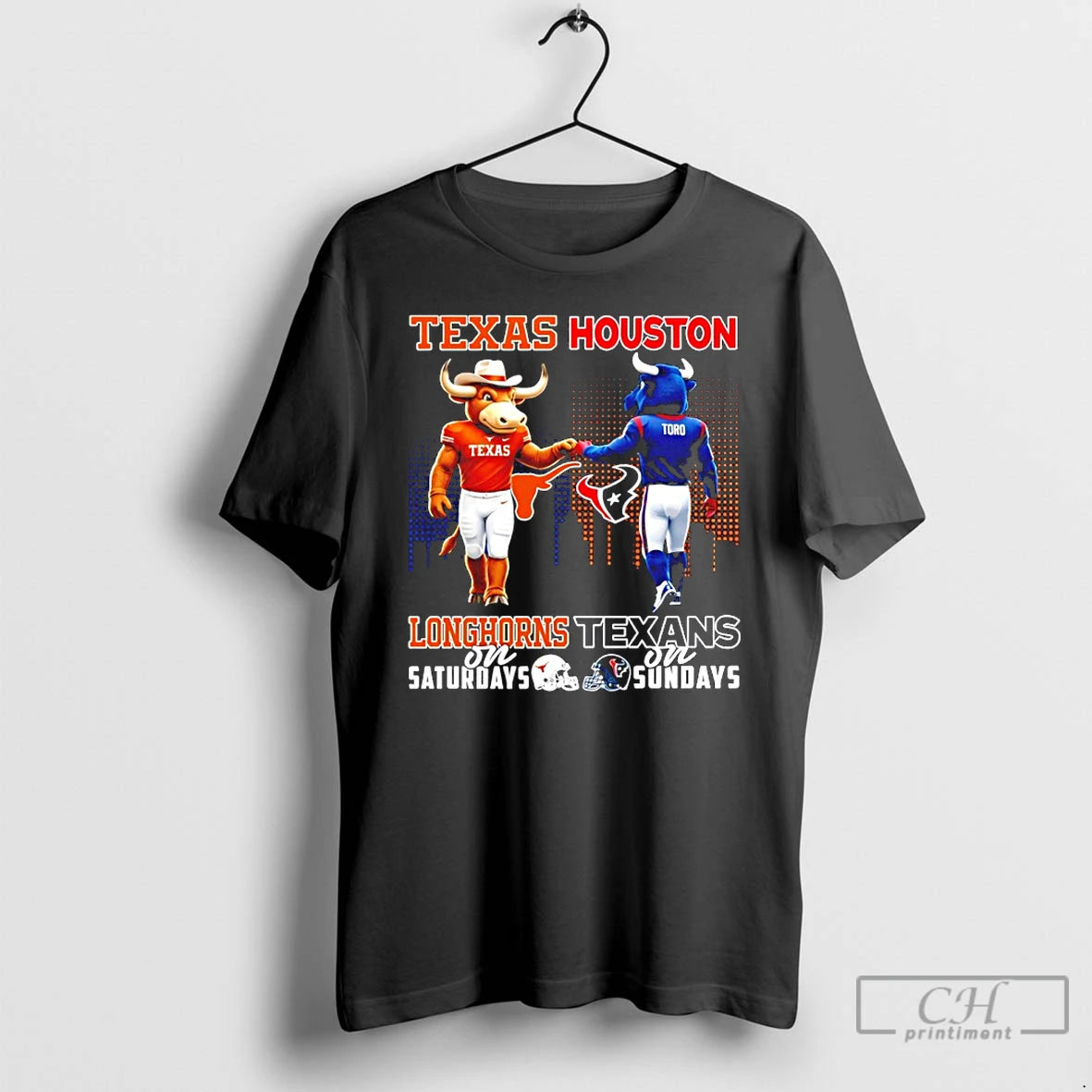 Classic Texas Longhorns On Saturdays Vs Houston Texans On Sundays Mascot Skyline T Shirts Sweater - clothing by TeeHivey.com