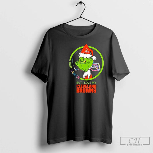 Classic The Grinch I Hate Cancer But I Love My Cleveland Browns Merry Christmas Circle - clothing by TeeHivey.com