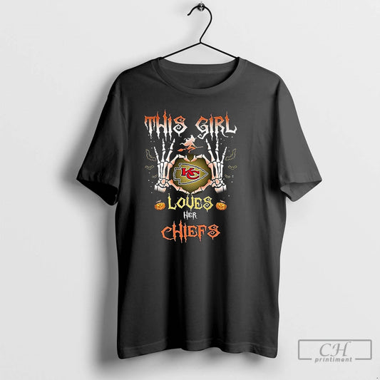 Classic This Girl Loves Her Kansas City Chiefs Skelenton Halloween T Shirts - clothing by TeeHivey.com